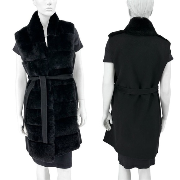 GORSKI Fur Reversible Rex Rabbit Vest with Wool Back and Belt NEW Size Small - Picture 5 of 10